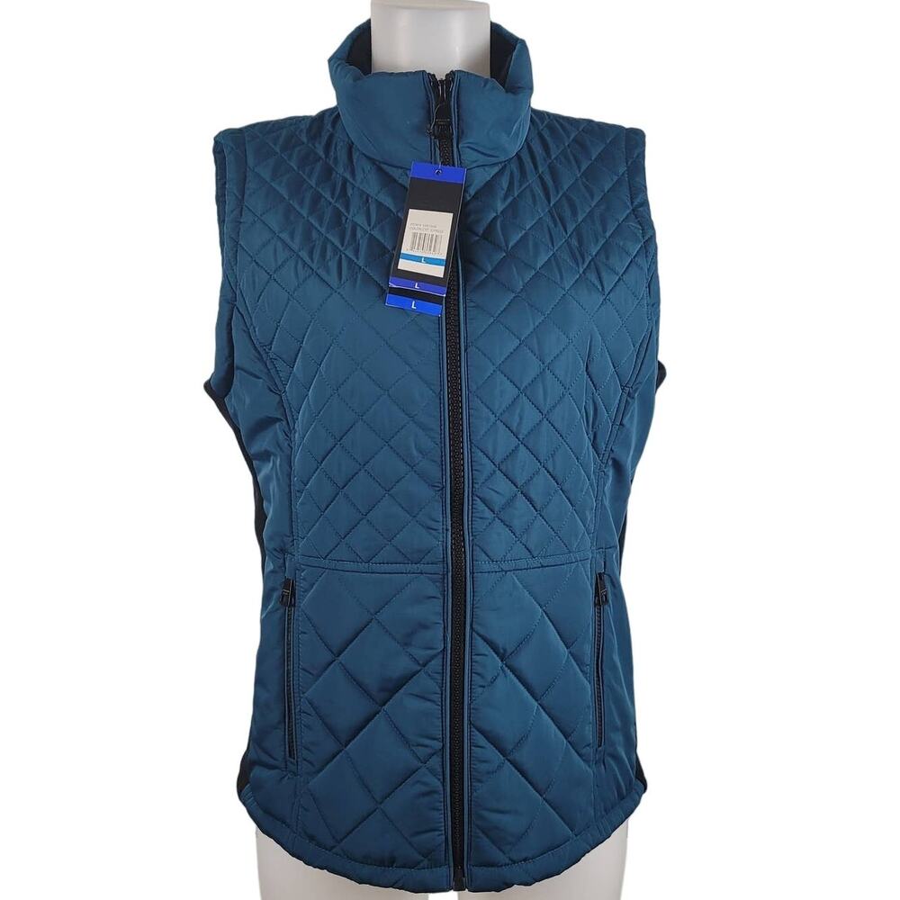 Andrew Marc Quilted Full Zip Turquoise Vest Jacket Women L NWT